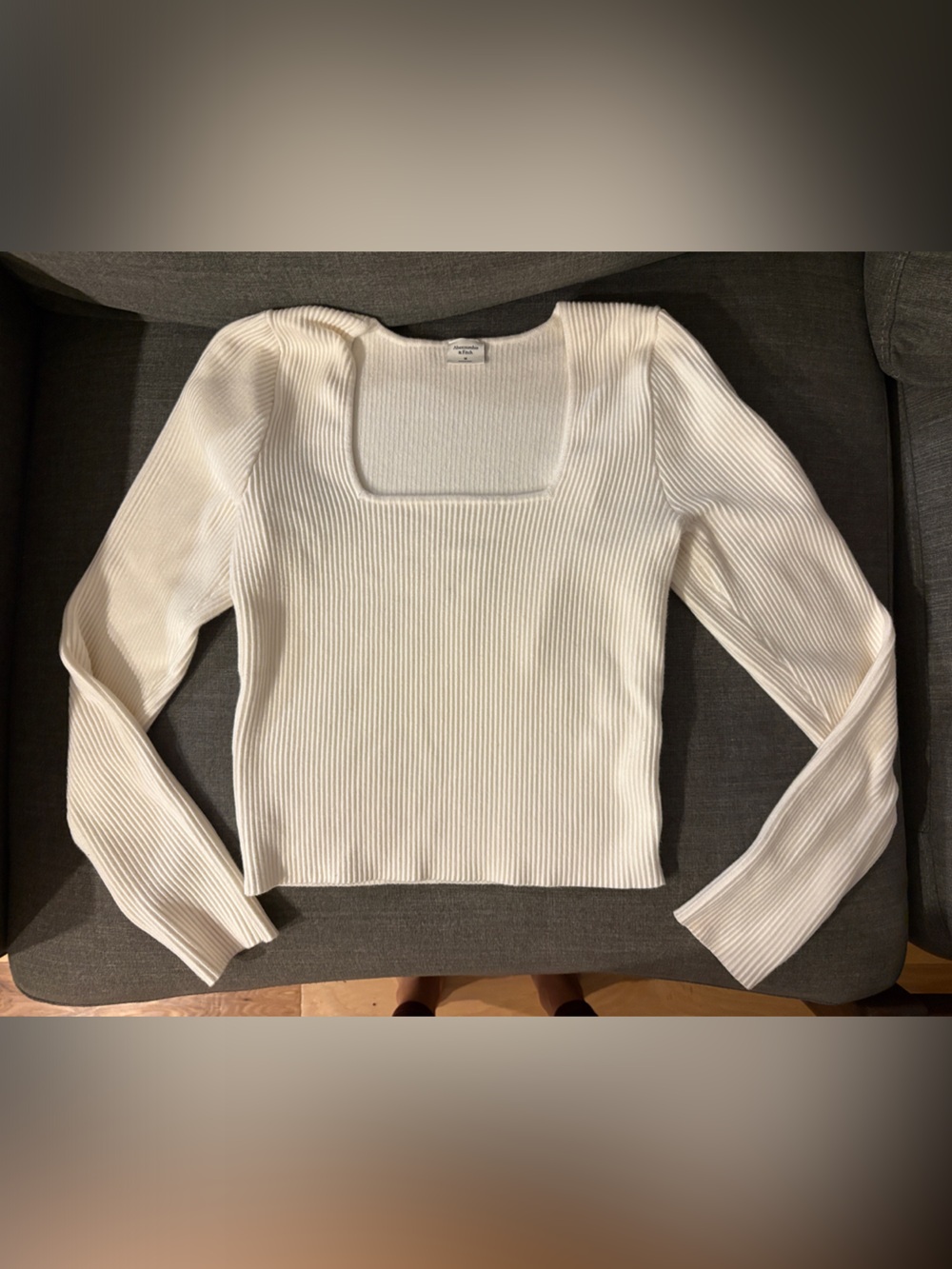 Abercrombie White Ribbed Square-Neck Sweater Top Size Medium